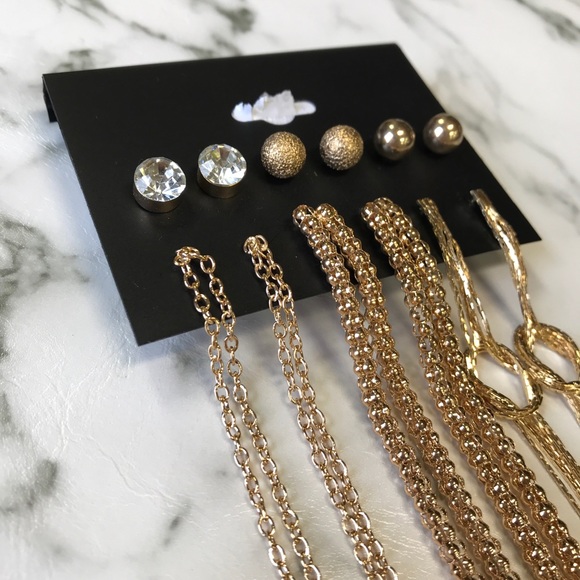 6 Piece Stud Drop Earrings Set Gold Silver Diamond - Picture 4 of 7